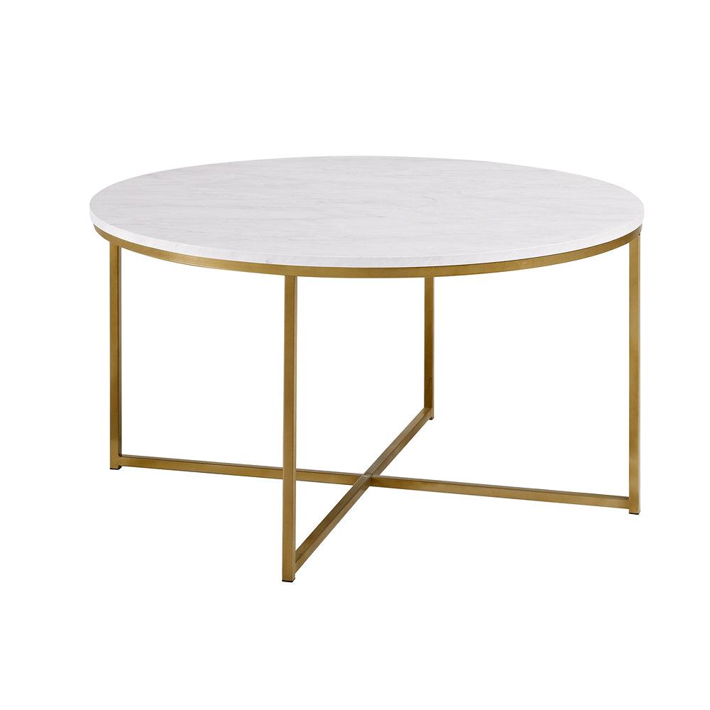 walker edison modern marble and gold round coffee table - 36in