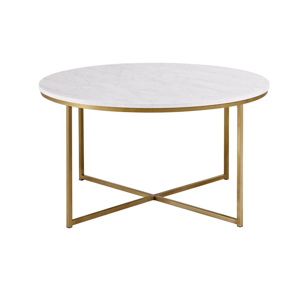 Walker Edison Modern Marble &amp; Gold Round Coffee Table | 36in - Choice Stores