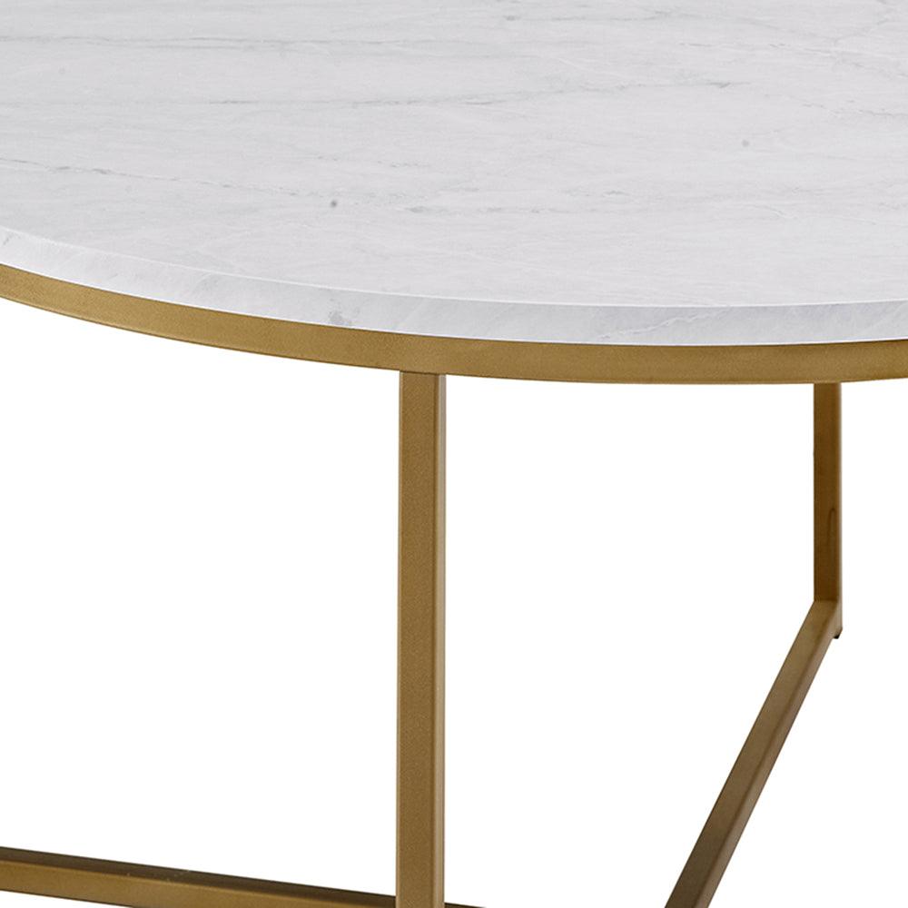 walker edison modern marble and gold round coffee table - 36in