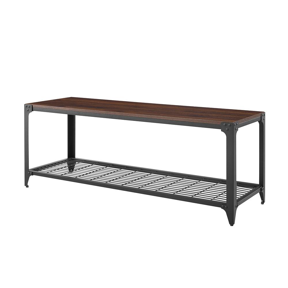 Walker Edison Industrial Angle Iron Dark Walnut Entry Bench | 48in - Choice Stores