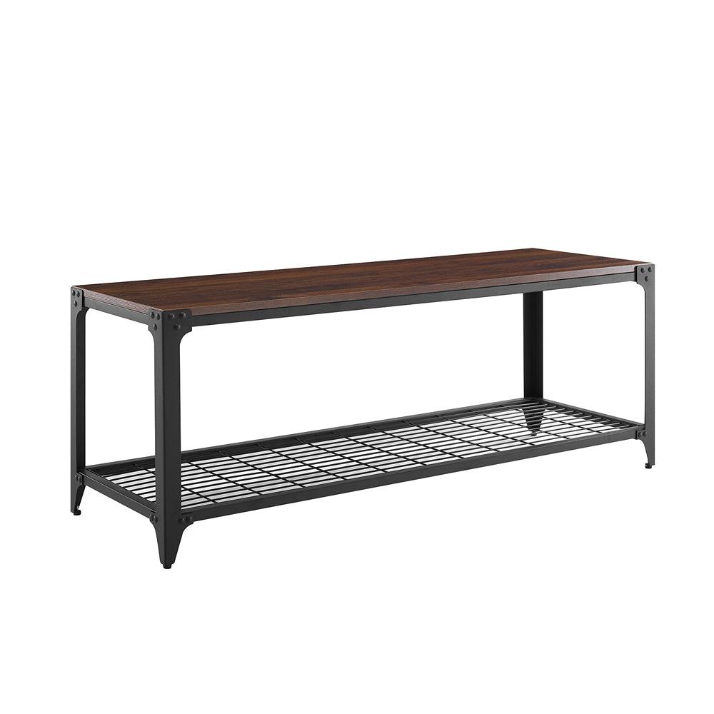 Walker Edison Industrial Angle Iron Dark Walnut Entry Bench | 48in - Choice Stores