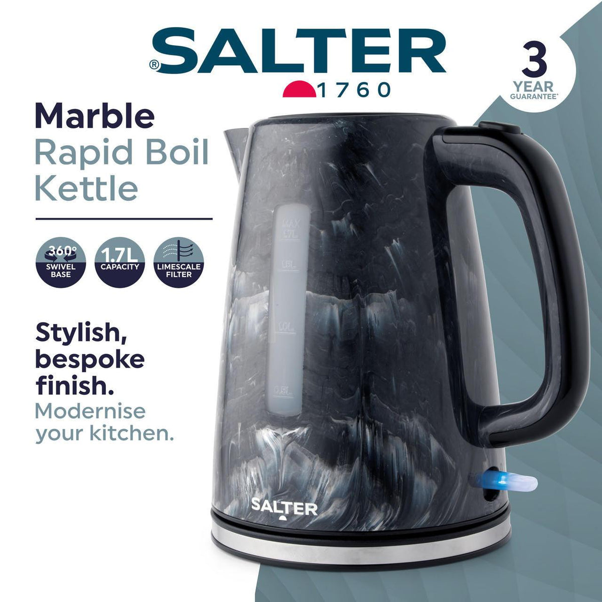 Salter Rapid Boil Marble Black Kettle | 1.7L