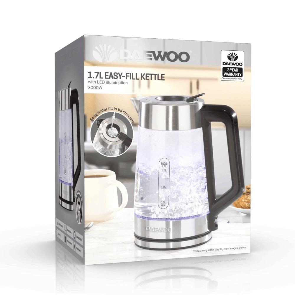 Daewoo Easy Fill LED Illuminating Glass Kettle | 1.7L - Choice Stores