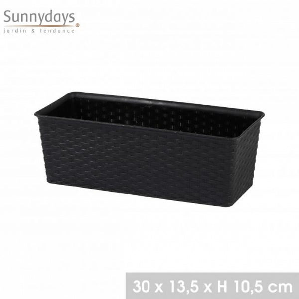 Sunnydays Black Rattan Effect Planter | 30cm x 13.5cm x 10.5cm