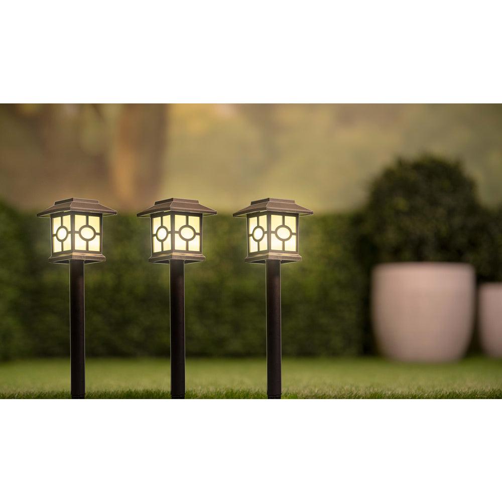 Grundig Warm White Solar LED Black Garden Stake Light | 3 Piece Set
