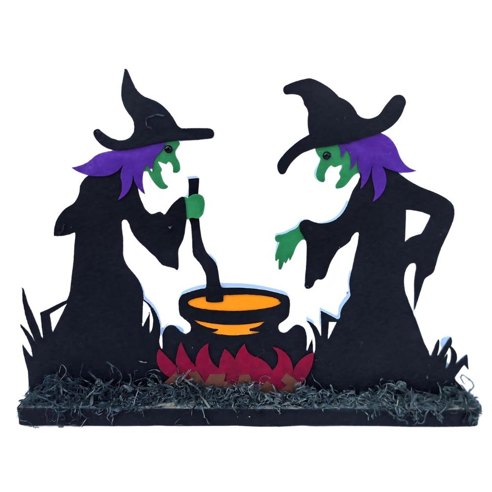 Witches and Cauldron on Base | Height 35cm