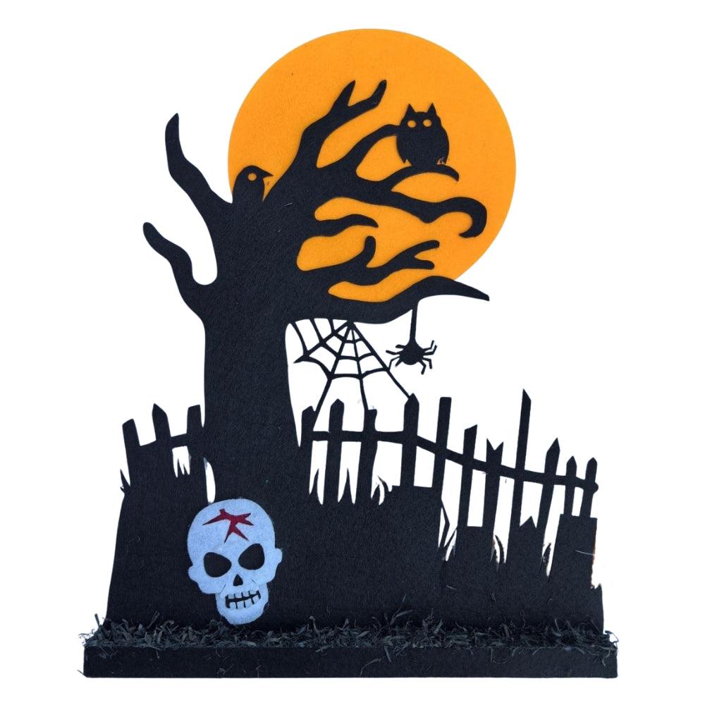 Halloween Scene Orange Moon on Base