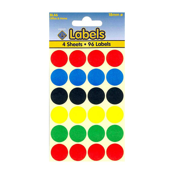 Esposti Vibrant Coloured Labels Assorted Dots | 18mm | Pack of 4