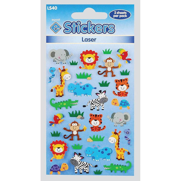 Esposti Laser Comic Animal Novelty Stickers | Vibrant & Reflective 2-Sheet Pack