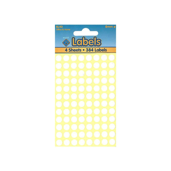 Esposti Self-Adhesive White Labels | 8mm Dots | Pack of 4