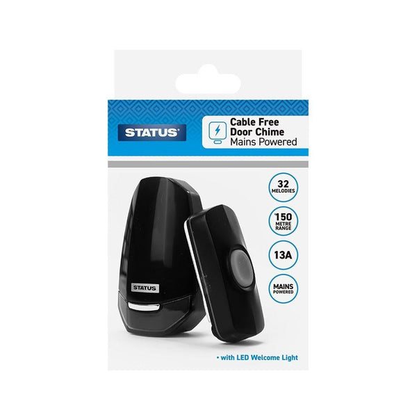 Status Mains Powered Door Chime | Black | 150-Meter Range | 32 Melodies