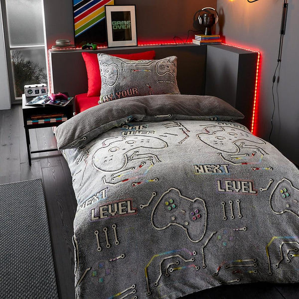 Catherine Lansfield Game Over Glow In The Dark Double Duvet Cover Set Grey