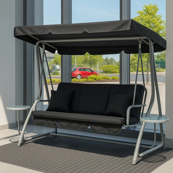 Danube 3 Seater Swing Chair with Side Tables | 200 x 120 x 164cm | Dark Grey