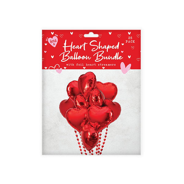 Valentine's Heart Balloon Bundle With Streamers | Pack of 24
