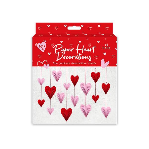 Valentine's Paper Heart Decorations | Pack of 16