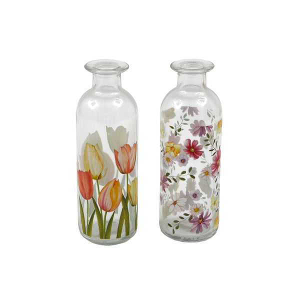 SIL Hand-Painted Floral Print Glass Vase | 16.5cm