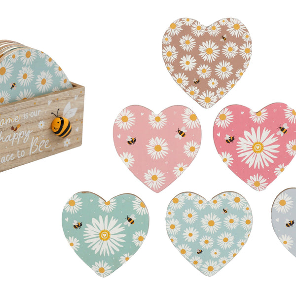 SIL Heart-Shaped Coasters | Set of 6 with Holder