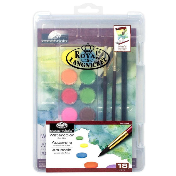 Royal & Langnickel Clearview Mini Art Set with Watercolour Cakes | 18 Vibrant Colours, 3 Precision Brushes, Portable Design