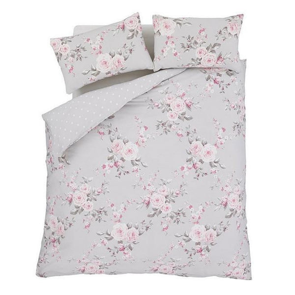 Catherine Lansfield Canterbury Grey Floral Quilt Set | Single