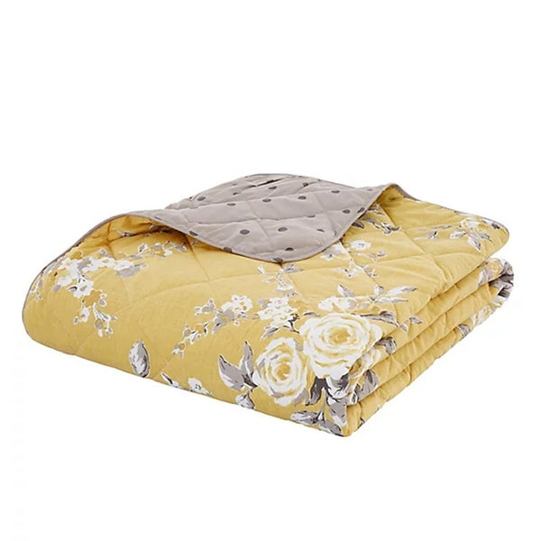 Catherine Lansfield Canterbury Ochre Floral Reversible Bedspread | 220x230