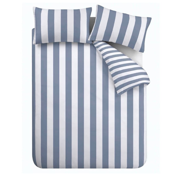 Catherine Lansfield Cove Stripe Blue Reversible Quilt Set | Double