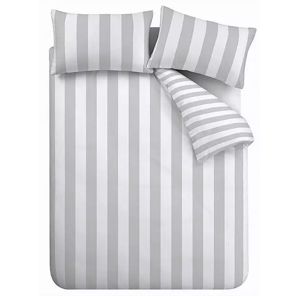 Catherine Lansfield Cove Stripe Silver Quilt Set | Double