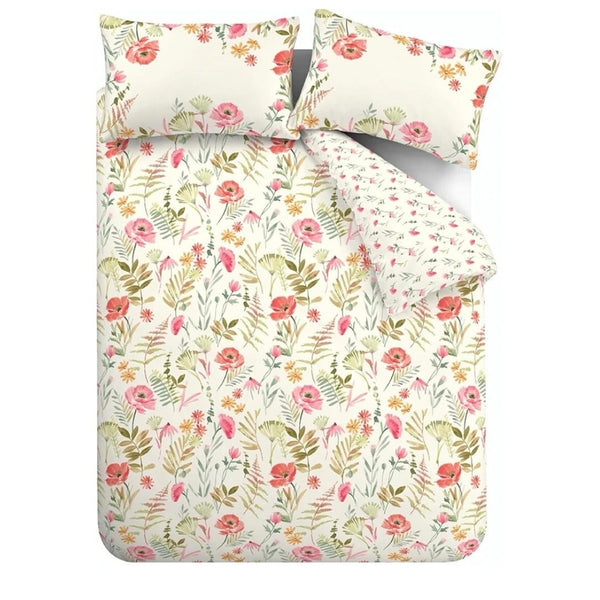 Catherine Lansfield Ella Poppy Cream Floral Reversible Quilt Set | Double