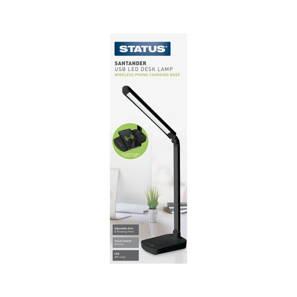 Status Santander LED Desk Lamp with Wireless Charger | Flexible Arm & Touch Controls