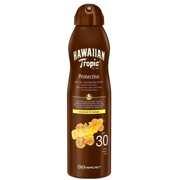 Hawaiian Tropic Island Glow Dry Oil Sunscreen Spray | SPF30