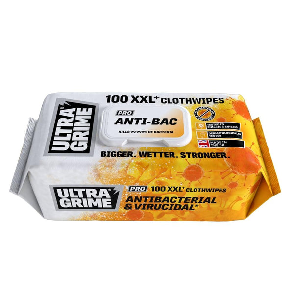 Ultragrime Extra-Large Antibacterial Clothwipes | XXL Pro Antibac Pack of 100