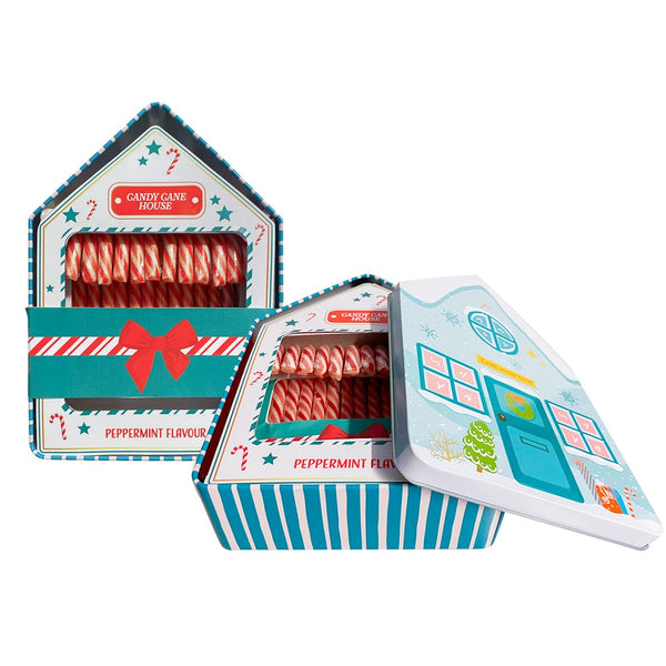 Christmas House Gift Tin Candy Canes | 168 g, Peppermint Flavour, Red and White