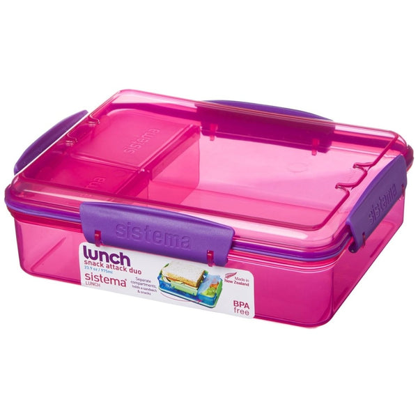 Sistema Dual Compartment Bento Box | 1.65L, BPA-Free Plastic, Pink and Purple