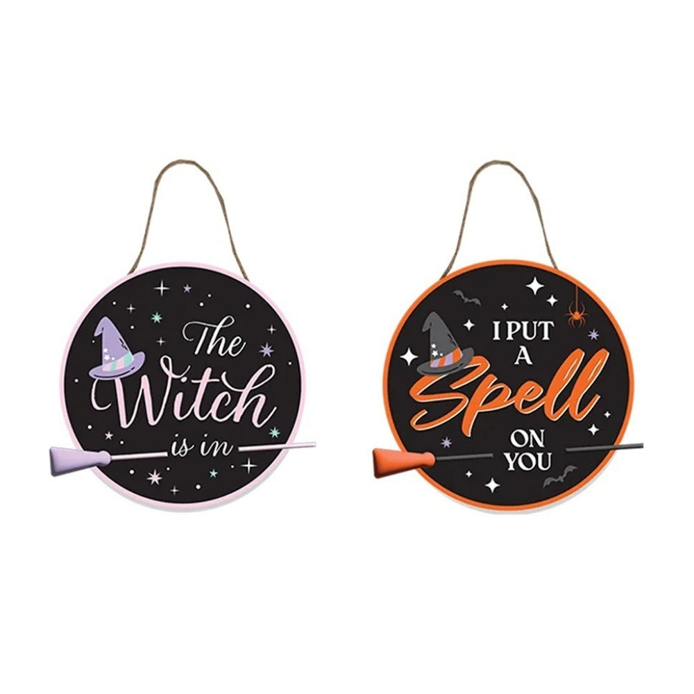 Fang-Tastic Hanging Witch Plaque with Broomstick