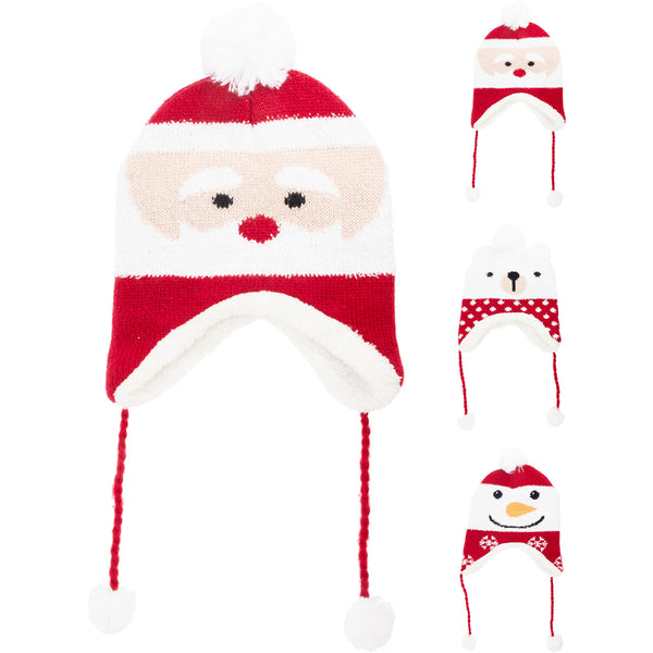 Christmas Kids Festive Earflap Beanie Hat | Santa, Polar Bear and Snowman
