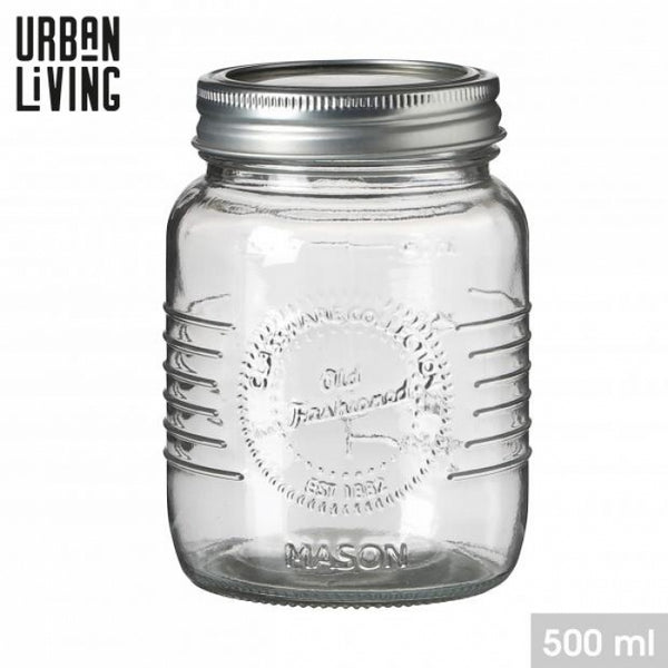 Urban Living High-Quality Glass Mason Jar | 500ml Capacity | Airtight Metal Lid
