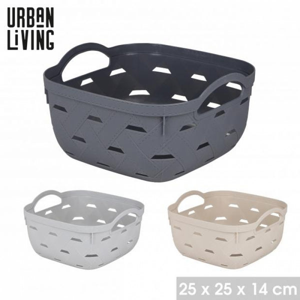 Urban Living Plastic Storage Basket | 25 x 25 x 14cm | Dark Grey, Light Grey, Beige