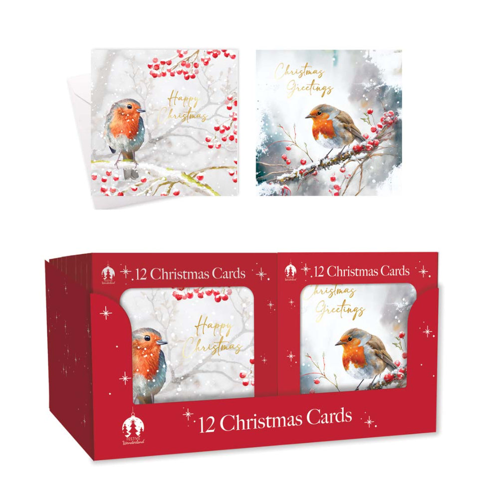 Festive Wonderland Robin and Holly Christmas Cards | 12 Cards, Assorte ...