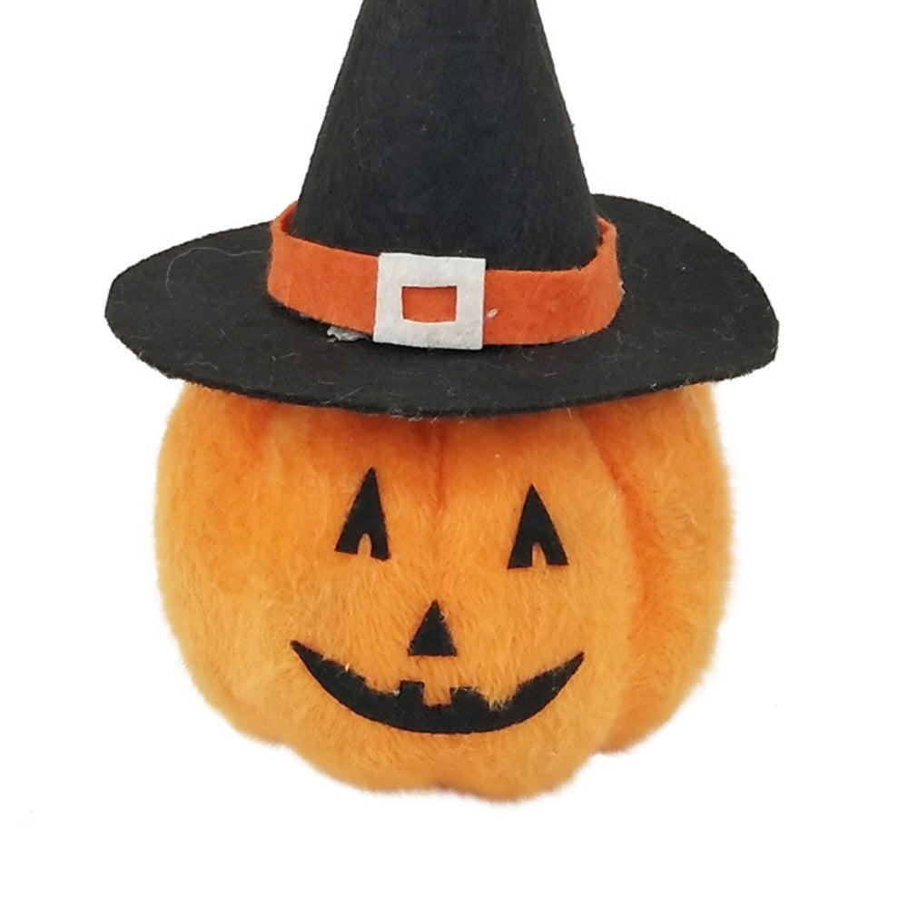 Plush Jack-o'-Lantern Halloween Decoration with Witch Hat | 12 x 12 x 20cm