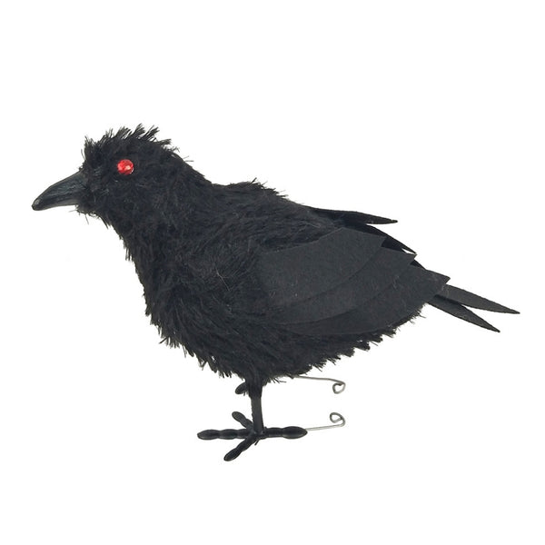 Black Feathered Halloween Crow Decoration | LED Red Eyes, 31 x 10 x 16cm