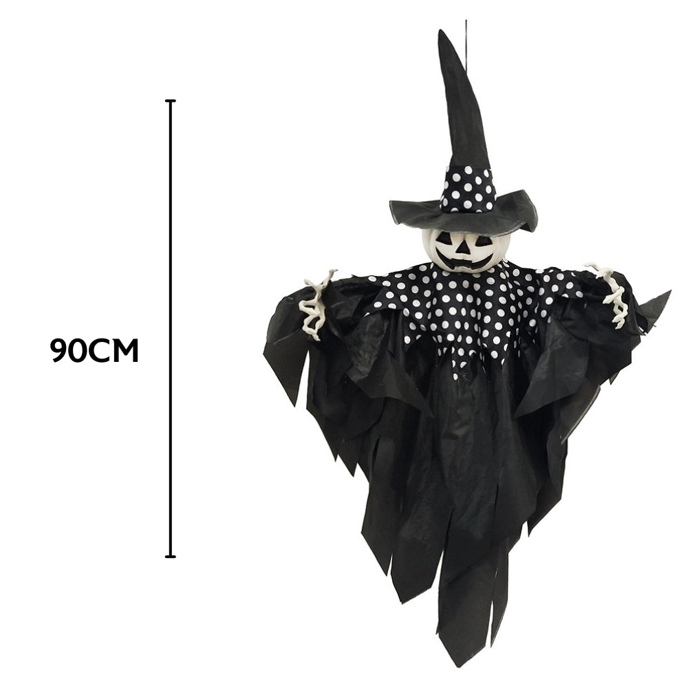 Hanging Halloween Witch Decoration | Black & White Polka Dot, 74 x 22 x 90cm