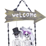 Halloween Skeleton Couple on Swing Welcome Sign | 40 x 20 x 64cm