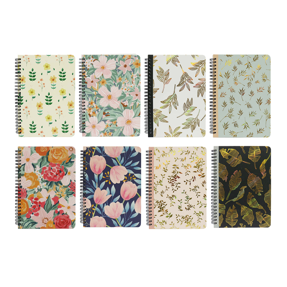 UBL A6 Spiral Floral Notebook | 8 Assorted