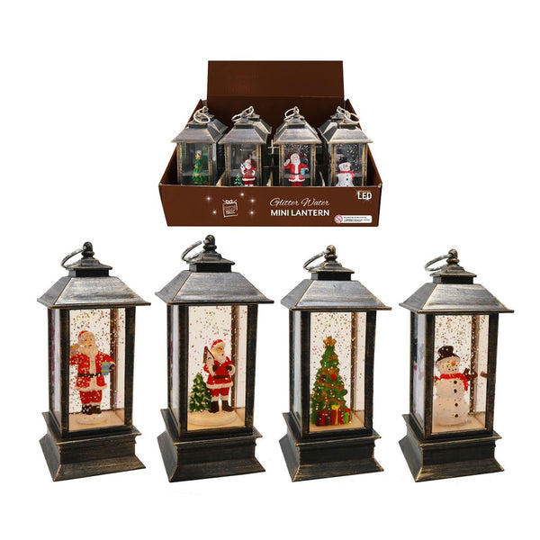 LED Glitter Water Mini Lantern | 13cm, Assorted Designs, Warm White