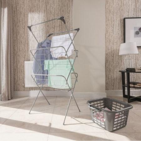 TOOLF Clothes Drying Rack, 3-Tier Collapsible Laundry Rack Stand Garment  Drying Station with Wheels and 4 Hooks, Indoor-Outdoor Use, for Bed Linen