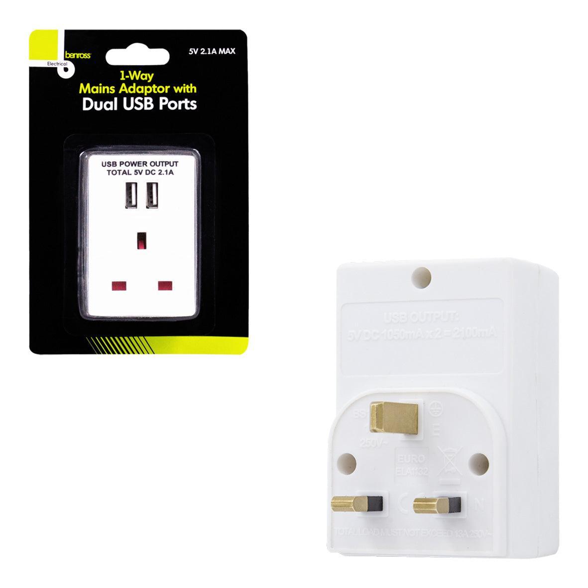 Benross 1 Way Mains Adaptor With Dual USB Ports - Choice Stores
