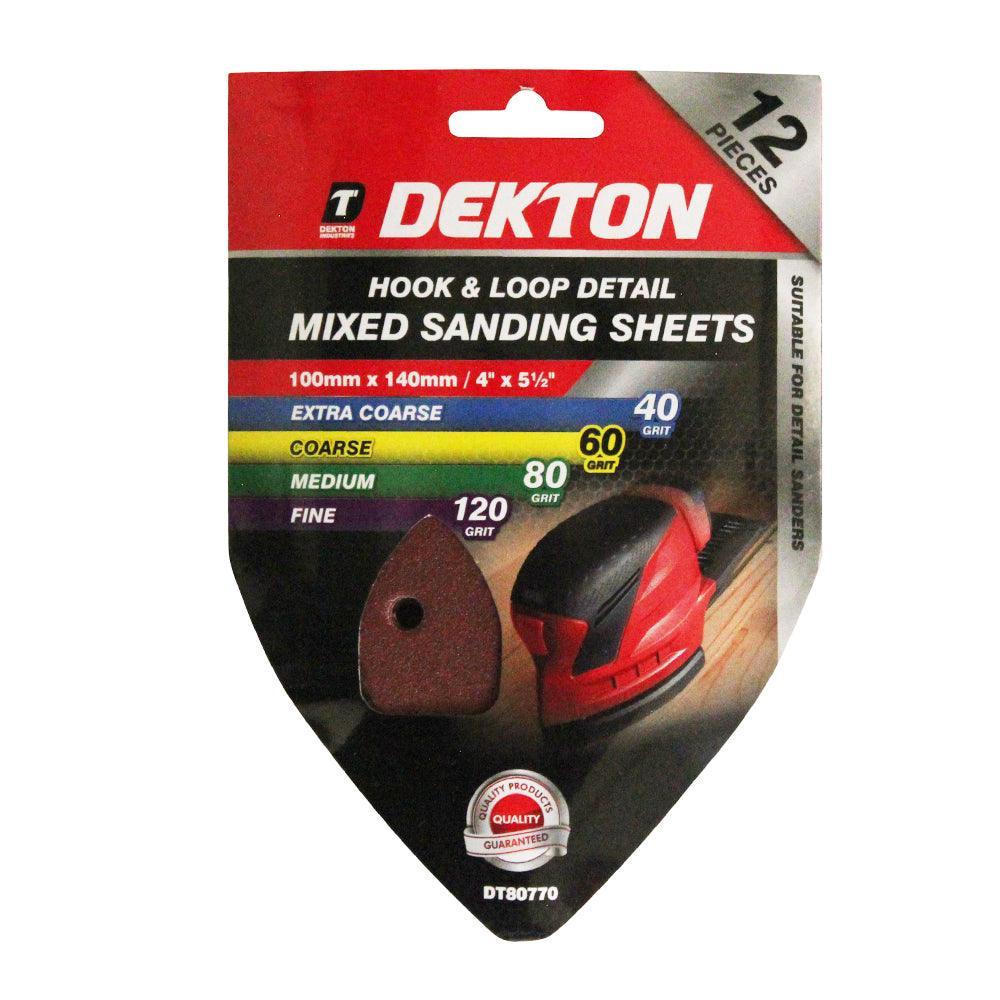 Dekton Hook And Loop Detail Mixed Sanding Sheets | 12 Pack | 100mm x 140mm - Choice Stores