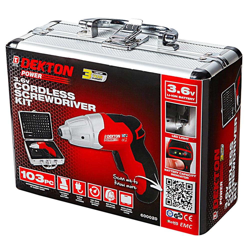 Dekton Power 3.6V Li-Ion Cordless Screwdriver Kit | 103 Piece Set - Choice Stores