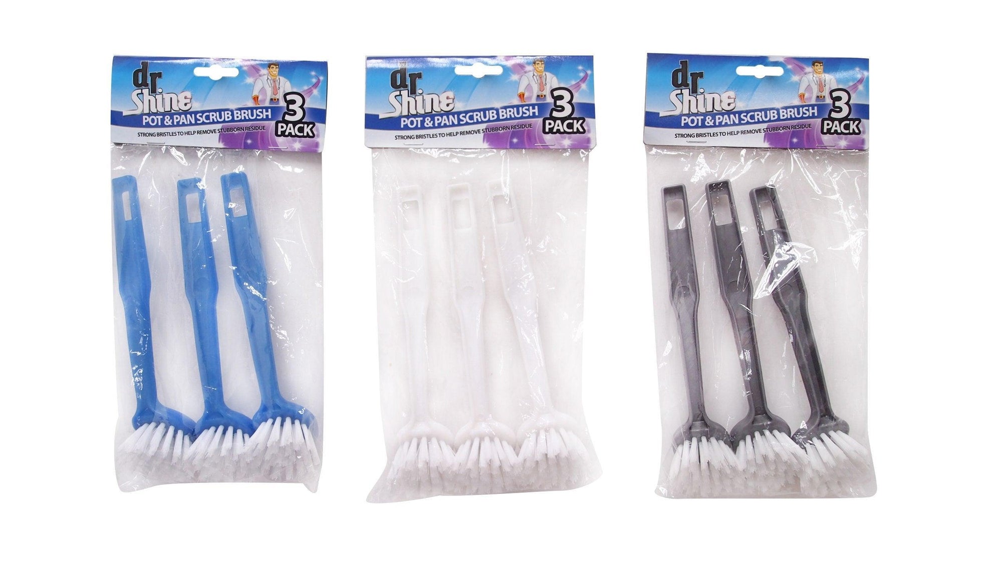 Dr Shine Dish Brushes | Pot & Pan Scrub Brushes | 20 cm Long | 3 Pack - Choice Stores