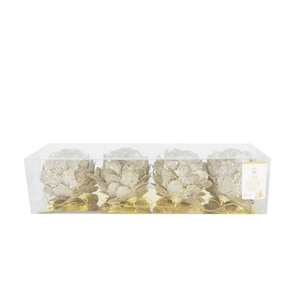 Festive Magic Gold Glitter Hanging Pinecone Baubles | Pack of 4 - Choice Stores