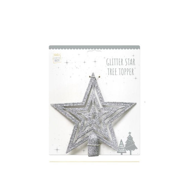 Festive Magic Silver Glitter Star Tree topper | 18.5cm - Choice Stores